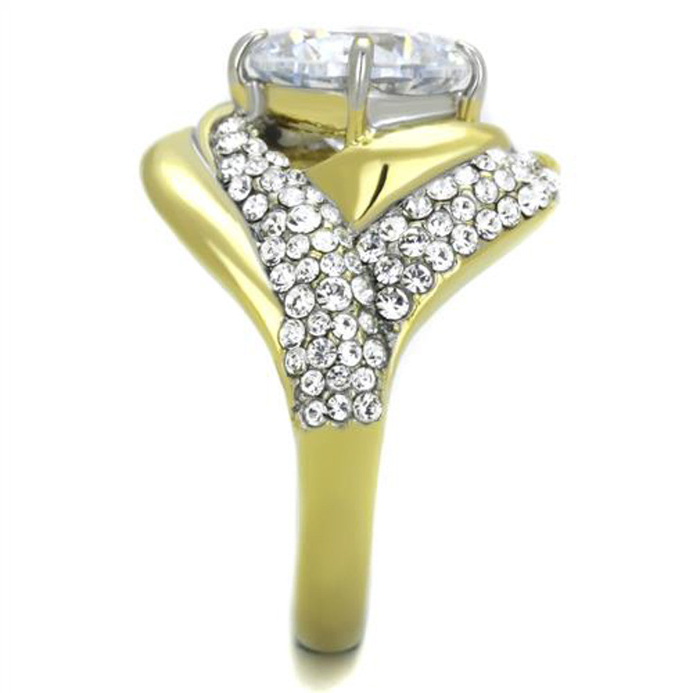 ARTK1910 Stainless Steel 5.10 Ct CZ Two Toned Anniversary / Cocktail Ring Sizes 5-10